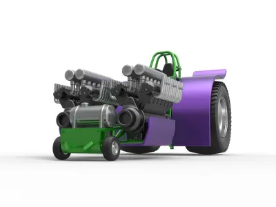 Pulling tractor with 2 engines V12 Scale 1 to 25 3D print model