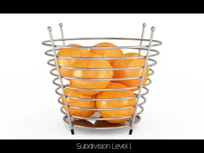 Chrome Wire Fruit Basket with Oranges 3D model