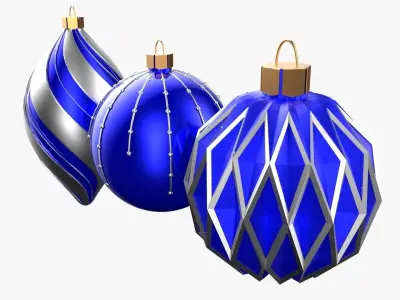 Christmas Tree Ornament Set5 - Blue White Low-poly 3D model