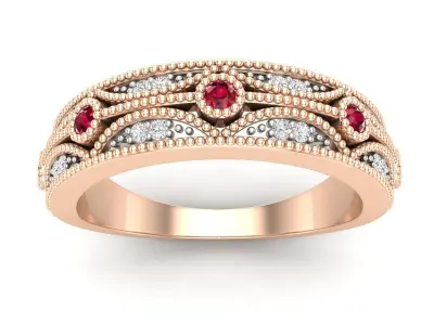 AV 583 Diamond Ladies Vintage Stackable Wedding Band 3D print model