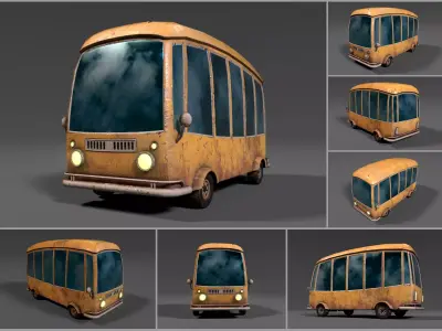 Stylized Cartoony Bus or Van - REMASTERED Low-poly 3D model