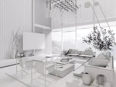 Mid Century interior scene 3D model