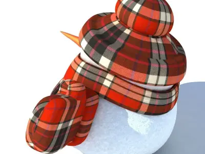 Snowman wearing plaid hat and scarf 3D model