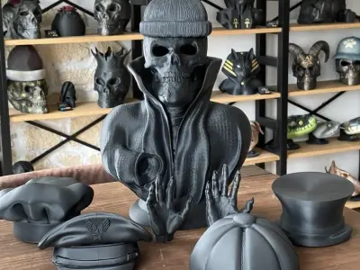 Skull lamp with woolen hat  open eyes 3D print model