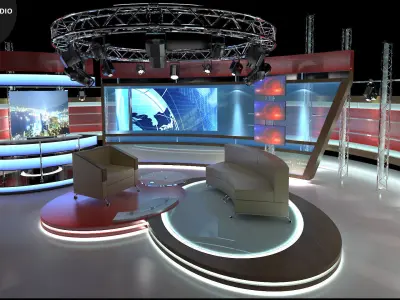 Virtual TV Studio Chat Set 1 3D model