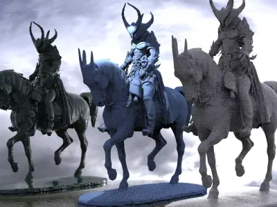 Warrior on Horseback Horned Horse 3D model