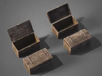 Medieval wooden chests Low-poly 3D model