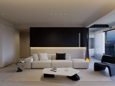 Minimalist City Apartment Living Lounge 3D model