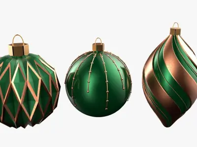 Christmas Tree Ornament Set5 - Green Orange 3D model
