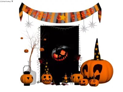 Halloween Decoration Set with Pumpkin Lanterns and Banner 3D model