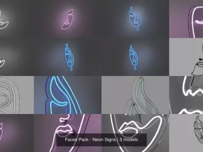 Faces Pack - Neon Signs 3D Model Collection