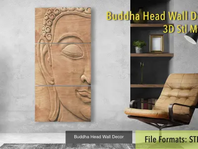 Buddha Head Wall Decor Set 3D Model Collection