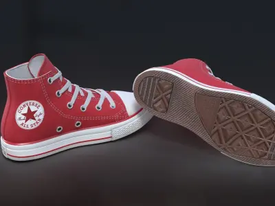 Shoes Converse Color Red Low-poly 3D model