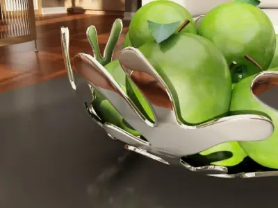 Green Apples in Decorative Metal Bowl 3D model