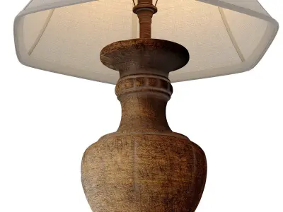 Rustic Distressed Nightstand Table Lamp With Carved Wood Base 3D model