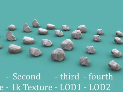 8x Rocks - grey-white - with LODs - Free low-poly 3D model