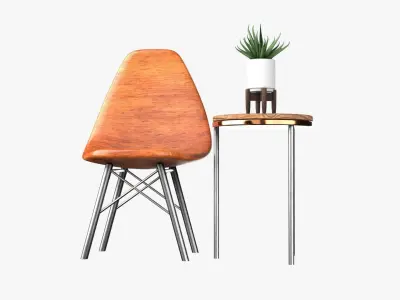 Chair And Table with aloe Free 3D Model Topology of geometry 3D model