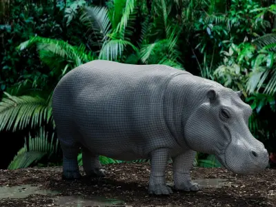 Animation Ready hippopotamus 3D model with arnold shading  3D model