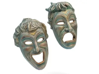 Greek theater masks Low-poly 3D model