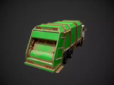 Low Poly Dusty Garbage Truck - Textured  Low-poly 3D model
