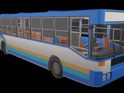 low - poly thai city bus blue white yellow color model Low-poly 3D model