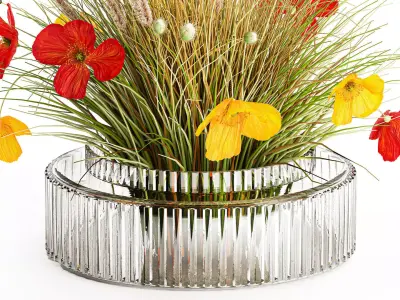 Beautiful Bouquet Red Yellow Wild Flowers Poppy grass vase 3D model