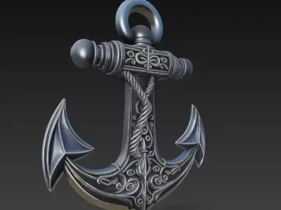 Ornamental Anchor 3D Model Stylized Nautical Sculpture Print 3D print model