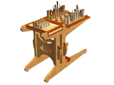 Wooden chess set Low-poly 3D model