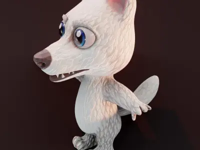 Cartoon White Wolf 3D Model Low-poly 3D model
