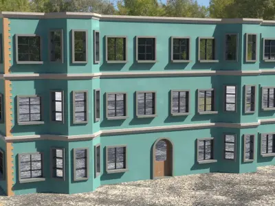 Building 3D model with windows and balconies Low-poly 3D model