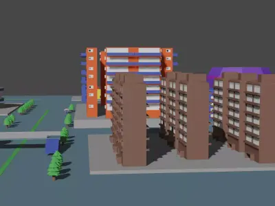 City and Street Free low-poly 3D model