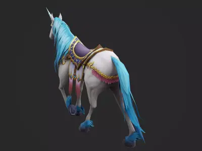 Animated Low-poly Unicorn with saddle Low-poly 3D model