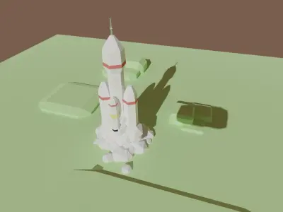 Rocket plus starting animation Low-poly 3D model