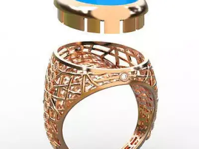 Oval cabachon gems ring fusion modern plastering german ring 3D print model