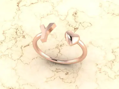Alphabet Jewelry with Heart Ring Y 3D print model