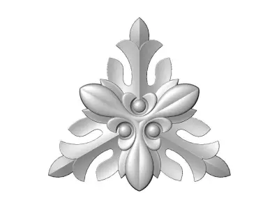 Triple floral motif rosette carving molding relief onlay 3D print model