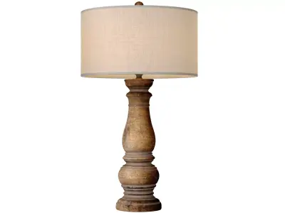 Rustic Distressed Nightstand Table Lamp with Carved Wood Base 3D model