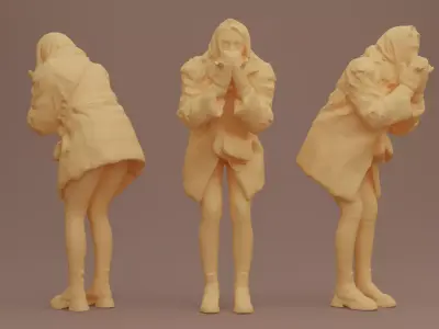 Elegant Woman Blowing Kiss in Fur Coat 3D model