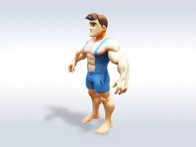 3D Cartoon character t pose muscle strong man sport gym 3D model