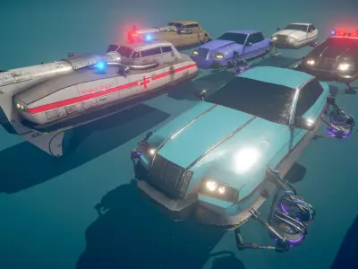 12 Fly Cars Pack Low-poly 3D model