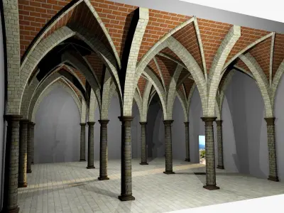 Vaulting 4-4 Renaissance 750cm spcd  thin arches and thick curbs Low-poly 3D model