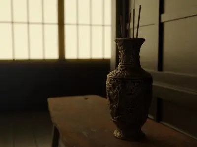 Photorealistic Asian Bronze Vase Low-poly 3D model