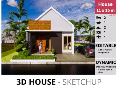 House 11x16m code 607 - Sketchup 3D model 3D model 3D model