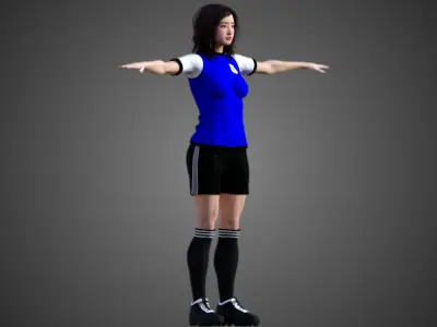 Asian Football Soccer Player Female 3D model