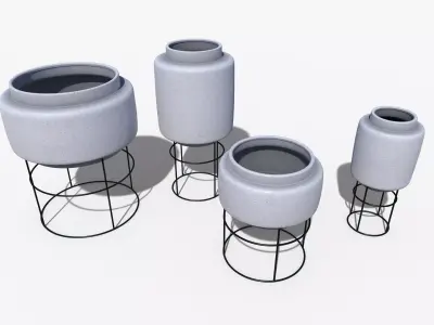 Pots Stand Ceramic Set Low-poly 3D model