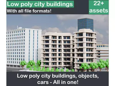 Low poly city buildings pack Low-poly 3D model