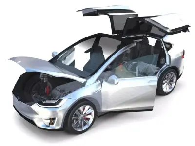 Tesla Model X Silver with interior and chassis 3D model