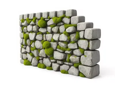 Mossy Stone Wall model pack Low-poly 3D model