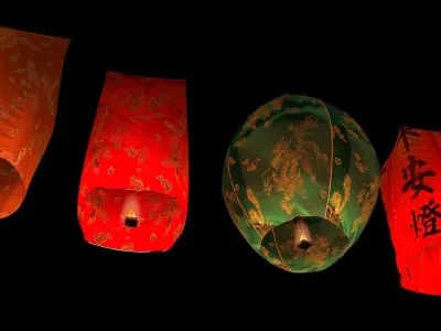 Chinese red sky lantern  3D model shop