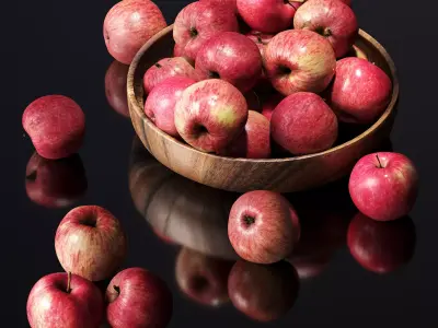 Apples in a wooden bowl Low-poly 3D model